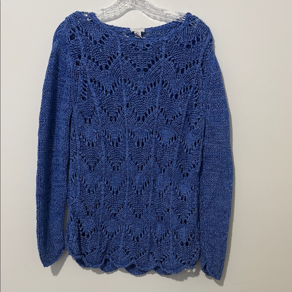 Chicos blue, loosely knit sweater, size 12